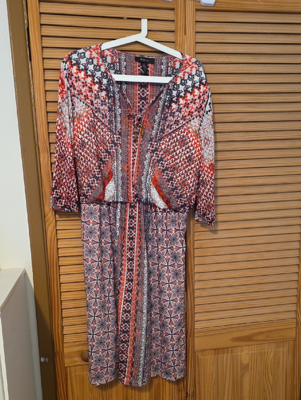 Style & Co. Red Multi-Print V-Neck Midi Dress